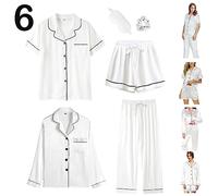 Y WJing Yi Jia Set pigiama da donna in raso di seta, 6 pezzi, con bottoni, bianco, S