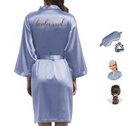 Y WJing Yi Jia Vestaglia da donna in seta da damigella d'onore da donna in raso abito da sposa festa di nozze con maschera per gli occhi e scrunchie 3 in 1 set monogrammi stampa pigiameria da sposa,