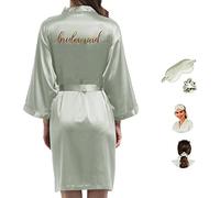 Y WJing Yi Jia Vestaglia da donna in seta da damigella d'onore da donna in raso abito da sposa festa di nozze con maschera per gli occhi e scrunchie 3 in 1 set monogrammi stampa pigiameria da sposa,