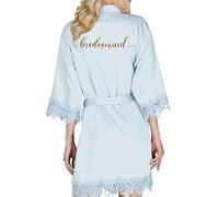 Y WJing Yi Jia Vestaglia da sposa da donna kimono in raso damigella d'onore abiti da festa di nozze abito da sposa abito mattutino abiti di seta finiture in pizzo vestaglia di seta monogrammi