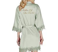 Y WJing Yi Jia Vestaglia da sposa da donna kimono in raso damigella d'onore abiti da festa di nozze abito da sposa abito mattutino abiti di seta finiture in pizzo vestaglia di seta monogrammi, Salvia