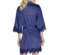 Y WJing Yi Jia Vestaglia da sposa da donna, kimono in raso, per damigella d'onore, per feste di nozze, vestaglie mattutine, vestaglie in seta, Marina Militare-, Etichettalia unica