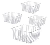 Y.Z.Bros Cestini in filo metallico per congelatore, organizer da cucina, per congelatore verticale e cassetto, divisori per frigorifero con manici, bianco perla (4)