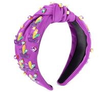 Y1tvei Cerchietto annodato per martedì grasso, maschera con piume viola e strass, fascia larga con nodo superiore, alla moda, antiscivolo, alla moda, per martedì grasso, carnevale, costume da donna