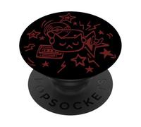 Y2K 90s 80s Retro DJ Cat Cat Tomcat con cuffia auricolare PopSockets PopGrip Adesivo