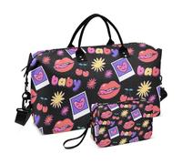 Y2k 90s modello multicolore borsa a mano da viaggio durante la notte borse weekender borsa sportiva borsa da palestra con borsa da toilette per viaggi di lavoro grande capacità, Modello Y2k anni '90