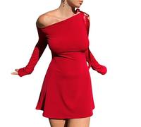 y2k Abiti da Donna Nastro Allacciatura Spalla Obliqua Manica Lunga Abito a Linea Abiti da Festa per Uscire-Come Mostrato nella Foto_a-L