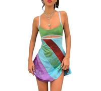 Y2k Abito arcobaleno per le donne con spalline sottili vintage aderente mini abito 13 Going On 30 abiti da club per feste