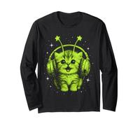 Y2K Alien Cat Meme Retro Space Kitty Cosmic Stars Estetica Maglia a Manica