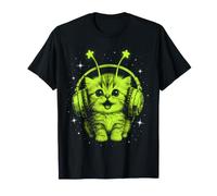 Y2K Alien Cat Meme Retro Space Kitty Cosmic Stars Estetica Maglietta