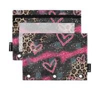 Y2k - Astuccio per matite con stampa leopardata di pesca per bambini con finestra trasparente con cerniera, cartelle grandi e resistenti a 3 anelli per forniture da ufficio