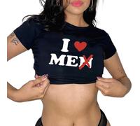 Y2k Baby Tees per le Donne Carino Lettera Grafica Crop Top Sexy Manica Corta Slim Fit Grunge T-Shirt E Girl Esci, I Love Men Me Nero, S