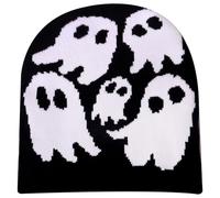 Y2K Beanie Ghost Pattern Fibre acriliche Cappello di Halloween a maglia, Grunge Unisex Emo Beanie, Creed Crochet inverno Caldo Halloween Accessori per un regalo per adolescenti, accessori neri Y2K