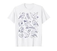 Y2K Birds Cute 2000s Nostalgia Estetica Flip Phone Line Art Maglietta
