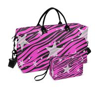 Y2k, borsa da viaggio con motivo leopardato e stelle, borsa per il fine settimana, borsa da palestra con borsa da toilette per sport, set da 2 pezzi, Y2K viola leopardo stelle, 1 size