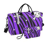 Y2k Borsone con teschi leopardati viola, borsa da viaggio per il fine settimana, borsa tote con borsa da toeletta per allenamento multifunzione, teschio leopardato viola y2k, taglia unica, Y2K Viola