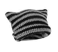 Y2k Cat Beanie Cappello Divertente con Orecchie Ladies Crochet Hat Cat Ear Hat Unisex（Dunkelgrau）