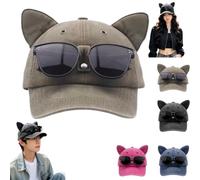 Y2K Cat Ear Trucker Hat with Detachable Sunglasses,Adjustable Snapback