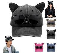 Y2K Cat Ear Trucker Hat with Detachable Sunglasses,Adjustable Snapback