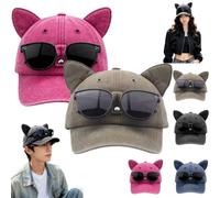 Y2K Cat Ear Trucker Hat with Detachable Sunglasses,Adjustable Snapback