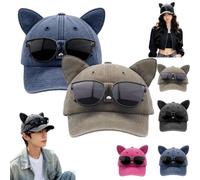 Y2K Cat Ear Trucker Hat with Detachable Sunglasses,Adjustable Snapback