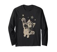 Y2K Cat Jumping Stars 90s 2000s Grunge Silly Vintage Graphic Maglia a Manica