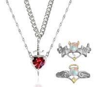 Y2K Emo Set di gioielli - Collana con ciondolo a forma di spada a cuore e anelli per partner, stile vintage Y2K per coppie e amanti dello stile gotico, perfetta catena H2O e catena Emo