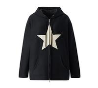Y2K Felpa con cappuccio con zip Acubi Emo Star Pattern Felpe da donna Grunge Harajuku Outfit Baggy Gothic Hip Hop Giacca Outwear, nero, Large