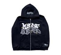 Y2K - Felpa con cappuccio da uomo, con cerniera intera, tasca frontale, grafica con lettere gotiche, oversize, hip hop, alla moda, streetwear, vintage, con cappuccio, leggera e comoda