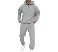 Y2K - Felpa con cappuccio e zip a un quarto da uomo, set comodo, leggero, casual, in pile, tattica, alla moda, per l'autunno, con tasca e pantaloni da jogging, a due pezzi, a maniche lunghe, tuta
