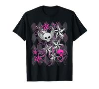 Y2k Grunge with Skull Wings Star Hot Pink 2000s Emo Teen Maglietta