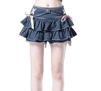 Y2K Minigonna da Donna con Orlo Increspato, Completo Top Bustier in Denim, Blu, Rock, L