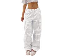 Y2K - Pantaloni da parachute dritti a gamba larga, Y2K Track Pants Streetwear oversize, larghi, con tasche