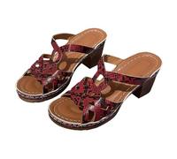 Y2K - Sandali da donna in stile retrò, con intaglio e tacco a blocco, punta aperta, glam, senza schienale, per feste e uscite serali, Rosso, 40.5 EU