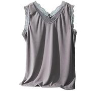 Y2K Slim Fit Maglietta intima da donna estiva da donna in pizzo pizzo doppio scollo a V Innerwear con uno strato di base e un crop top senza maniche Club Streetwear, Grigio scuro, XL