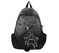 Y2K Star Zaino, grunge Goth Denim Bookbag, Punk Emo zaino per uomini e donne, unico zaino gotico alla moda per uso quotidiano, nero, 16.1x11.4x5.1inch, Retro