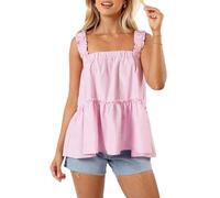 Y2K Stile Senza Maniche Peplo Canotta per Le Donne A Righe Collo Quadrato Backless Babydoll Camicia Carino Fluido Cami Top Con Orlo Volant, rosa, L