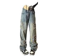 WEITING Y2K Vintage Donna Coreano Streetwear Oversize Stella Estetica Pantaloni Dritti Jeans a Gamba Larga Grunge Hip Hop Pantaloni Denim Vestiti