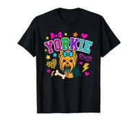 Y2K Yorkie Dog Grafica con Stelle e Icone in Grassetto Maglietta