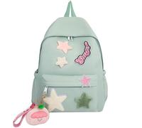 Y2K - Zaino con stelle e ricamo patchwork Y2K, design alla moda, colorato, con peluche, per scuola, ragazza, adolescente, donne, Verde, 11.81*5.51*15.35inch, Y2K