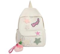 Y2K - Zaino con stelle e ricamo patchwork Y2K, design alla moda, colorato, con peluche, per scuola, ragazza, adolescente, donne, bianco, 11.81*5.51*15.35inch, Y2K