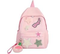 Y2K - Zaino con stelle e ricamo patchwork Y2K, design alla moda, colorato, con peluche, per scuola, ragazza, adolescente, donne, rosa, 11.81*5.51*15.35inch, Y2K