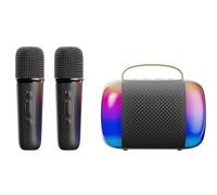 Y5 Mini macchina per karaoke per bambini e adulti, con 2 microfoni wireless, altoparlante Bluetooth portatile, mini giocattolo per karaoke, idea regalo (nero)