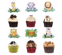 Y5YSDWDGZS - Decorazioni per cupcake con animali della giungla della giungla, 18 pezzi, decorazione per torte di buon compleanno per bambini, forniture a tema animali della giungla per celebrazioni
