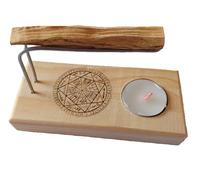 YA-DECOREGALOS Bruciatore per palo Santo/inciesi/legati fatto a mano artigianalmente, Simbolo dei 7 arcangeli, base in legno aste metalliche, bastone santo e candela inclusi