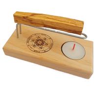 YA-DECOREGALOS Bruciatore per palo santo o incenso realizzato artigianalmente con base in legno naturale con immagine di METATRON, aste metalliche. Bastone santo e candela di tè inclusi. Comodo e