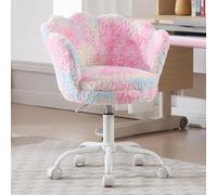 Ya-Home Sedia da Scrivania per Bambini Sedie Studio Bambina in Pelliccia Poltrona Girevole Regolabile in Altezza Sedia da Studio per Cameretta,Pelliccia Rosa