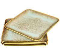 YA JU Set di 4 piatti in ceramica, piatto piano quadrato marrone per bistecca, pane, risotto, pasta, antipasto, microonde, forno e lavastoviglie