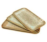 YA JU Set di 4 piatti in ceramica, piatto piano rettangolare marrone per bistecca, pane, risotto, pasta, antipasto, microonde, forno e lavastoviglie