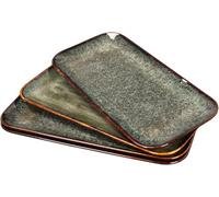 YA JU Set di 4 piatti in ceramica, piatto piano rettangolare nero per bistecca, pane, risotto, pasta, antipasto, microonde, forno e lavastoviglie